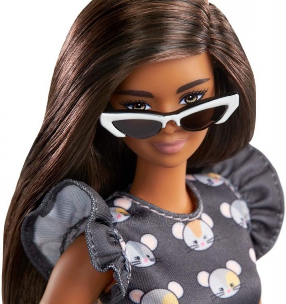 GHW54 Barbie Fashionistas Doll with Long Brunette Hair Wearing Mouse-Print Dress MATTEL paveikslėlis 6 iš 6