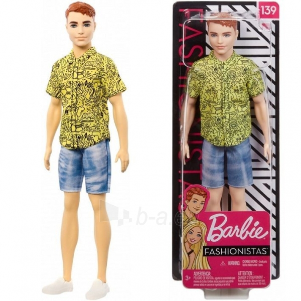 GHW67 Barbie Ken Fashionistas Doll with Red Hair and Graphic Yellow Shirt MATTEL paveikslėlis 3 iš 6