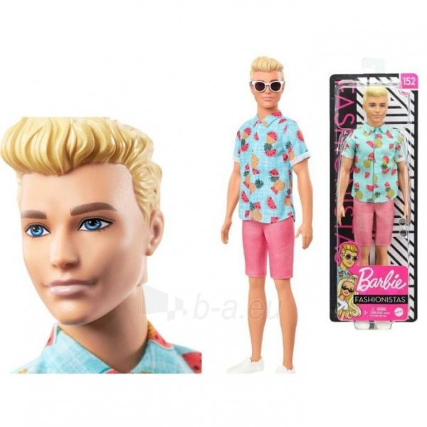 GHW68 Barbie Ken Fashionistas Doll Sculpted Blonde Hair & Tropical Print Shirt MATTEL paveikslėlis 2 iš 6