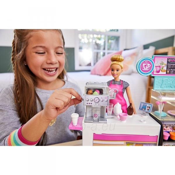 GMW03 Barbie® Coffee Shop with 12-in/30.40-cm Blonde Curvy Doll paveikslėlis 1 iš 6