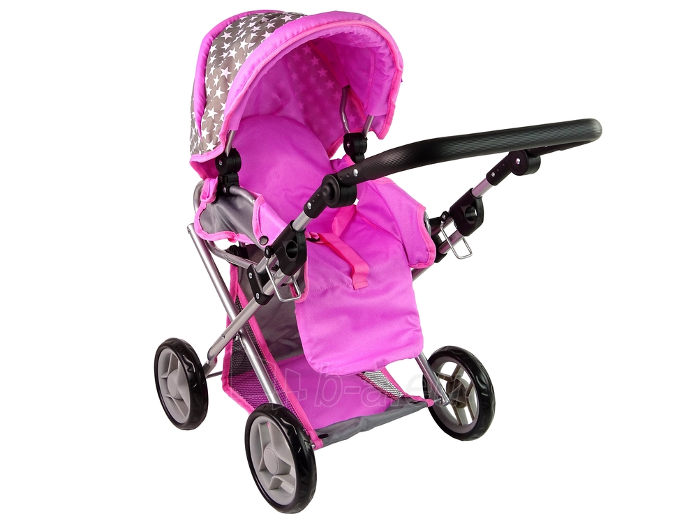 Gray Pink Stars vaikiškas vežimėlis lėlėms su krepšiu paveikslėlis 8 iš 10