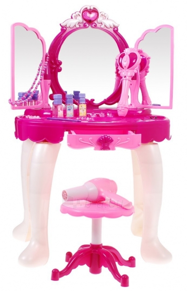 Vaikiškas grožio staliukas su kėdute ir kitais priedais, rožinis paveikslėlis 1 iš 5