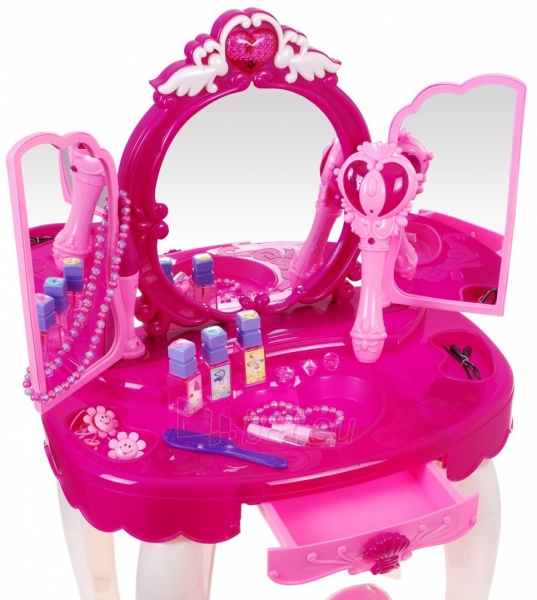 Vaikiškas grožio staliukas su kėdute ir kitais priedais, rožinis paveikslėlis 2 iš 5