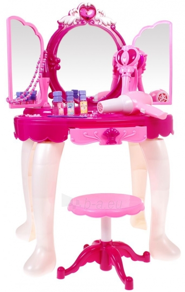 Vaikiškas grožio staliukas su kėdute ir kitais priedais, rožinis paveikslėlis 3 iš 5