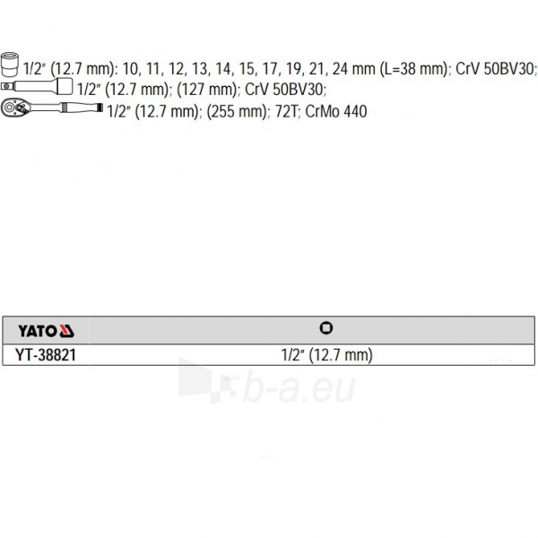 Įrankių rinkinys 1/2 "10-24mm (12vnt.) YT-38821 YATO paveikslėlis 2 iš 2