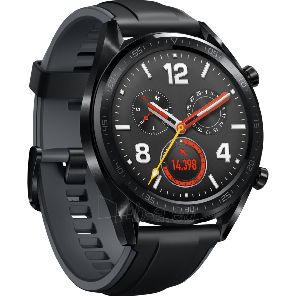 Išmanusis laikrodis Huawei Watch GT black stainless steel with graphite black silicone strap 46mm (FTN-B19) paveikslėlis 2 iš 4