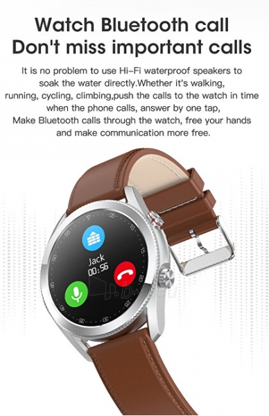 Išmanusis laikrodis Wotchi Smartwatch W25S - Silver/Black Leather paveikslėlis 8 iš 8