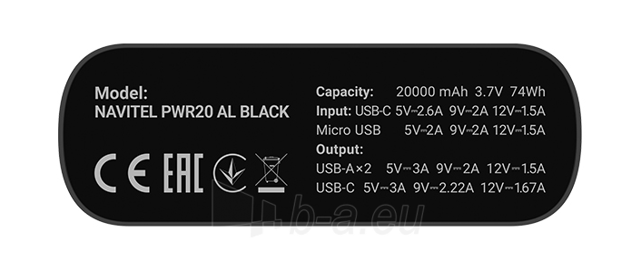 Išorinė baterija Navitel PWR20 AL Black paveikslėlis 3 iš 10