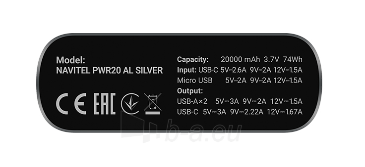 Išorinė baterija Navitel PWR20 AL Silver paveikslėlis 3 iš 10
