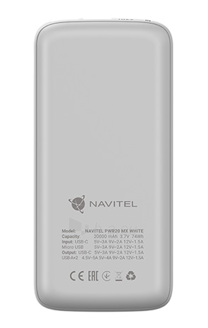 Išorinė baterija Navitel PWR20 MX White paveikslėlis 3 iš 8