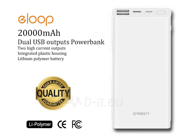 Išorinė baterija Orsen E39 Power Bank 20000mAh white paveikslėlis 4 iš 9