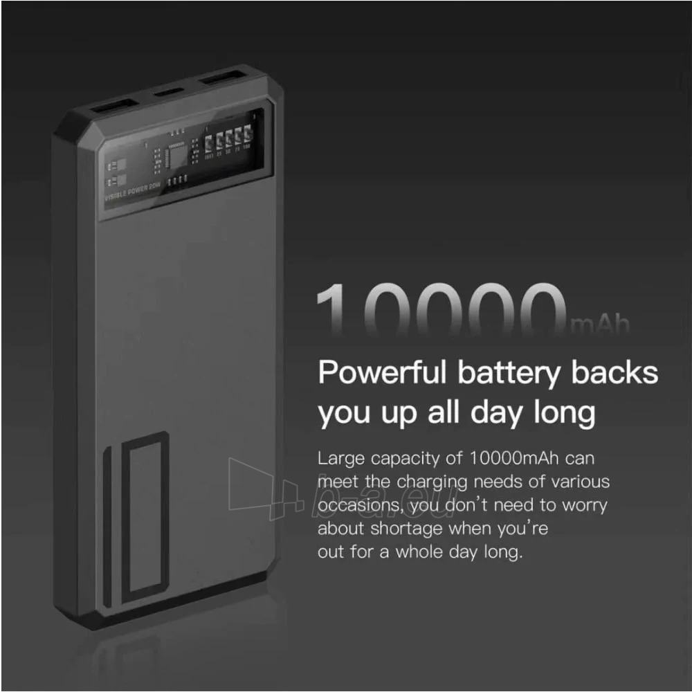 Išorinė baterija Orsen E53 Power Bank 10000mAh grey paveikslėlis 3 iš 9