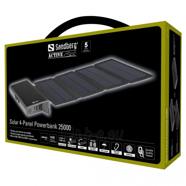 Išorinė baterija Sandberg 420-56 Solar 4-Panel Powerbank 25000 paveikslėlis 9 iš 9