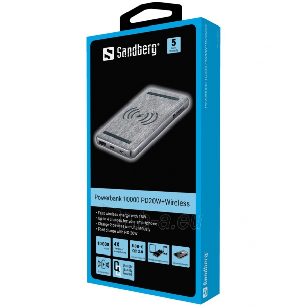 Išorinė baterija Sandberg 420-61 Powerbank 10000 PD20W+Wireless paveikslėlis 2 iš 2