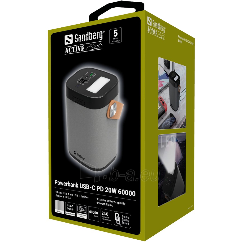Išorinė baterija Sandberg 420-71 Powerbank USB-C PD 20W 60000 paveikslėlis 6 iš 6