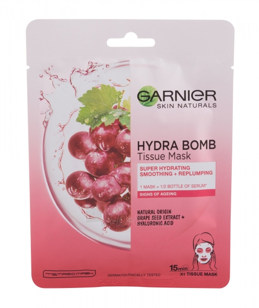 Kaukė jautriai odai Garnier Skin Naturals Hydra Bomb Natural Origin Grape Seed Extract 1vnt paveikslėlis 1 iš 1