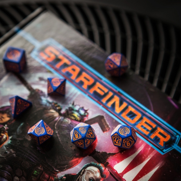 Kauliukų rinkinys Starfinder: Dead Suns (tamsiai mėlynos ir oranžinės sp.) paveikslėlis 4 iš 5