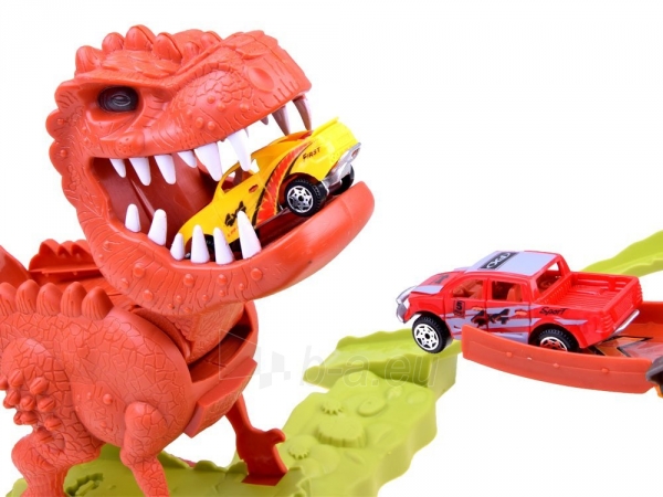 Lenktynių trasa su dviem automobiliais "Dinosaur T-rex launcher" paveikslėlis 6 iš 6