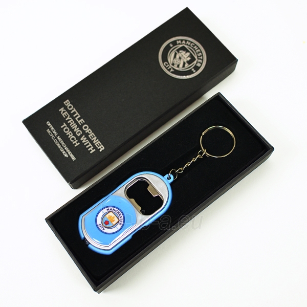 Manchester City F.C. raktų pakabukas - butelio atidarytuvas (Su žibintuvėliu) paveikslėlis 1 iš 2