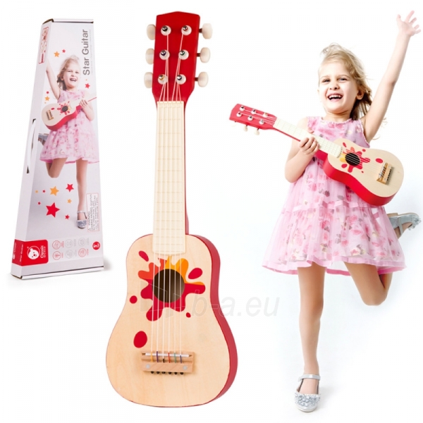 Medinė vaikiška akustinė gitara paveikslėlis 3 iš 7