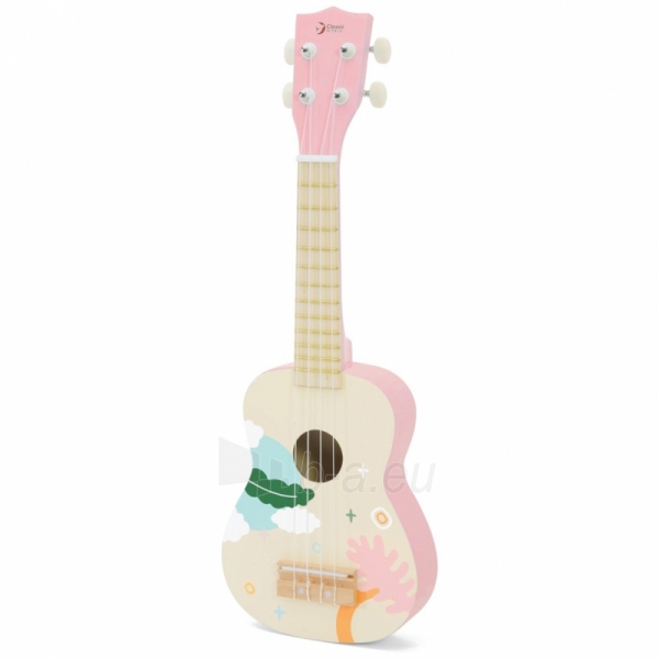 Medinė vaikiška gitara, rožinė paveikslėlis 1 iš 5