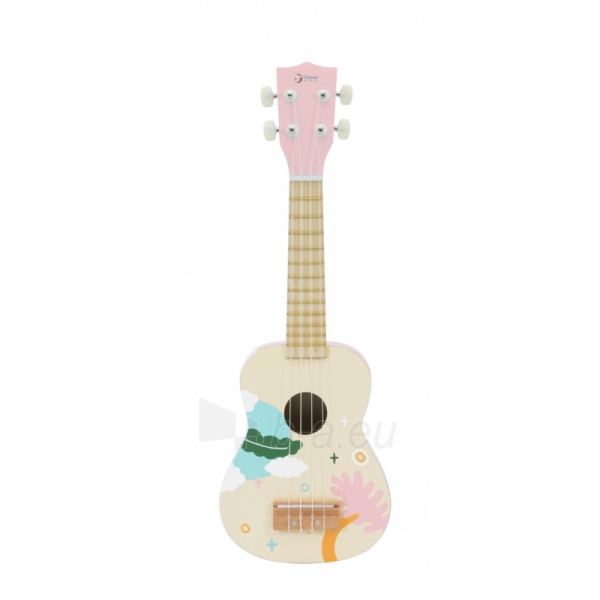 Medinė vaikiška gitara, rožinė paveikslėlis 4 iš 5