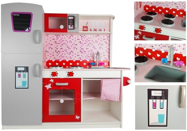 Medinė virtuvėlė su raudonais akcentais, 112x 31x106 paveikslėlis 2 iš 8