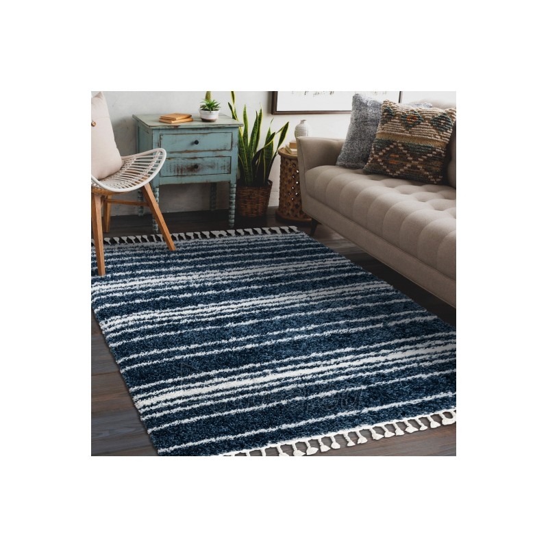 Mėlynas dryžuotas ilgo plauko kilimas UNION | 120x170 cm paveikslėlis 4 iš 16
