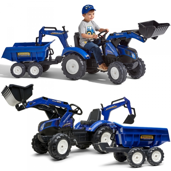 Minamas traktorius su kastuvu ir priekaba, mėlynas paveikslėlis 2 iš 13