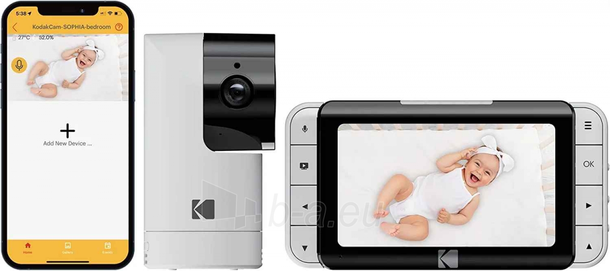 Mobilioji auklė Kodak Cherish C525P Smart Baby Monitor paveikslėlis 2 iš 9