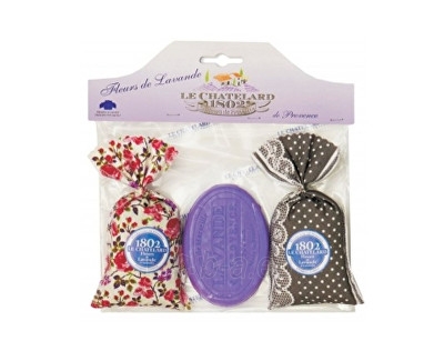 Muilas Le Chatelard Gift set Lavender pouch 2 x 18 g + lavender natural soap 100 g paveikslėlis 1 iš 1
