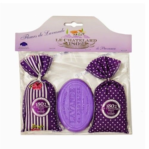 Muilas Le Chatelard Gift set of fabric lavender bags 2 x 18 g + lavender soap 100 g paveikslėlis 1 iš 1