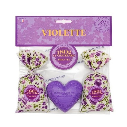 Muilas Le Chatelard Gift set with purple scent Aromatic sachet 2 x 18 g + heart soap 100 g paveikslėlis 1 iš 1
