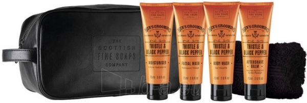 Muilas Scottish Fine Soaps Travel set thistle and black pepper Pleť AC cream + 75 ml wash gel on face 75 ml + 75 ml shower gel + aftershave balm 75 ml + towel paveikslėlis 1 iš 1