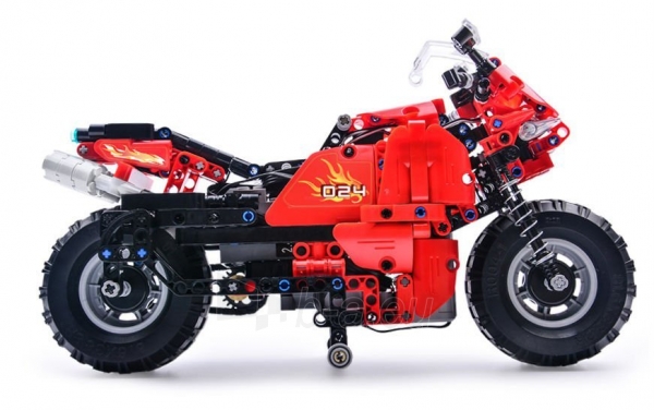 Nuotoliniu būdu valdomas motociklas - konstruktorius, 484 elementai, raudonas paveikslėlis 4 iš 6