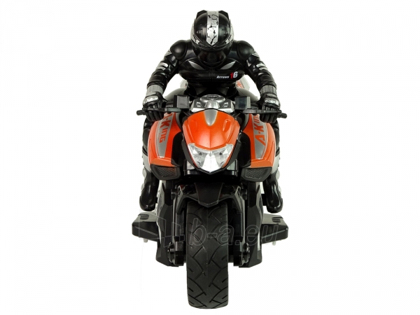 Nuotoliniu būdu valdomas motociklas, 1:10, oranžinis paveikslėlis 6 iš 8