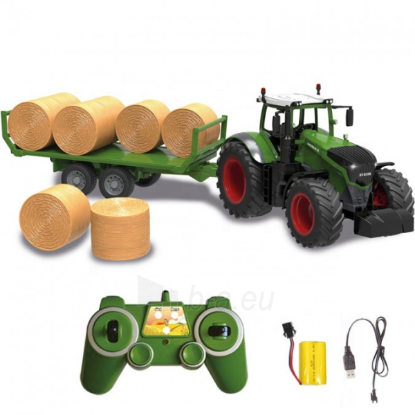 Nuotoliniu būdu valdomas traktorius su priekaba ir šieno rulonais paveikslėlis 3 iš 4