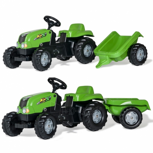Pedalais minamas traktorius su priekaba Rolly Toys, žalias paveikslėlis 3 iš 3