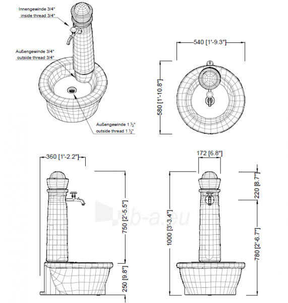 Plastikinė vandens kolonėlė su kriaukle Roma, granito imitacija Paveikslėlis 4 iš 4 310820253534
