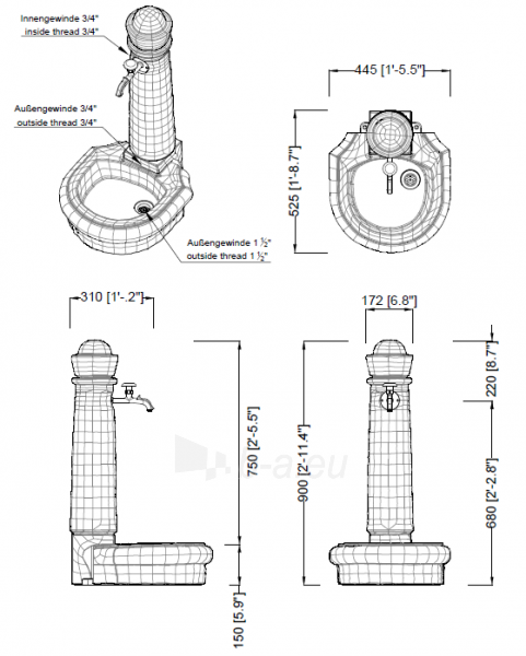 Plastikinė vandens kolonėlė su kriaukle Venezia, granito imitac. Paveikslėlis 4 iš 4 310820253535