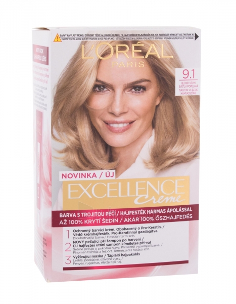 Plaukų dažai L´Oréal Paris Excellence 9,1 Natural Light Ash Blonde Creme Triple Protection Hair Color 48ml paveikslėlis 1 iš 2