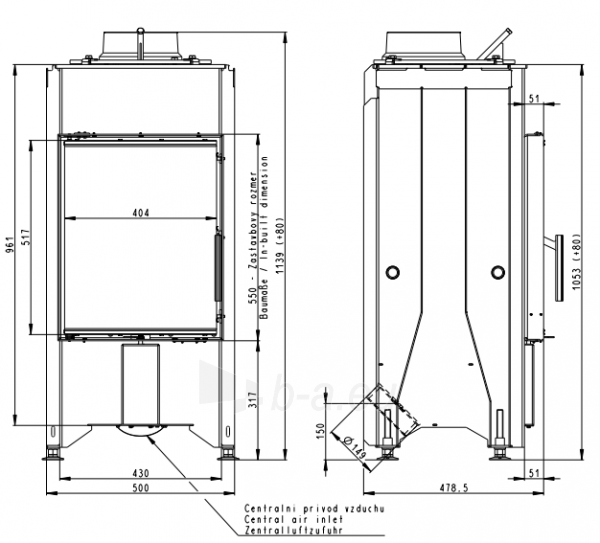 Plieninis židinio ugniakuras Romotop Dynamic D2L01 44.55.01 su dvigubu stiklu paveikslėlis 2 iš 2