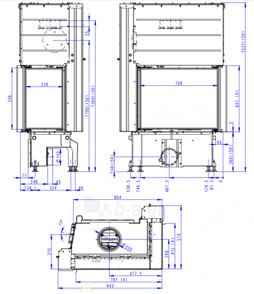 Plieninis židinio ugniakuras Romotop IMPRESSION R2G L 71.60.34.21 su pakeliamomis durimis, dešininis paveikslėlis 2 iš 4