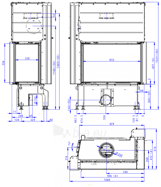 Plieninis židinio ugniakuras Romotop IMPRESSION R2G L 83.60.34.21 su pakeliamomis durimis, dešininis paveikslėlis 2 iš 4