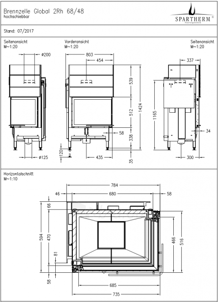 Plieninis židinio ugniakuras Spartherm Global 2Rh 68/48-10,4kW, dešinės pusės pakeliamos durys Paveikslėlis 2 iš 3 310820165838