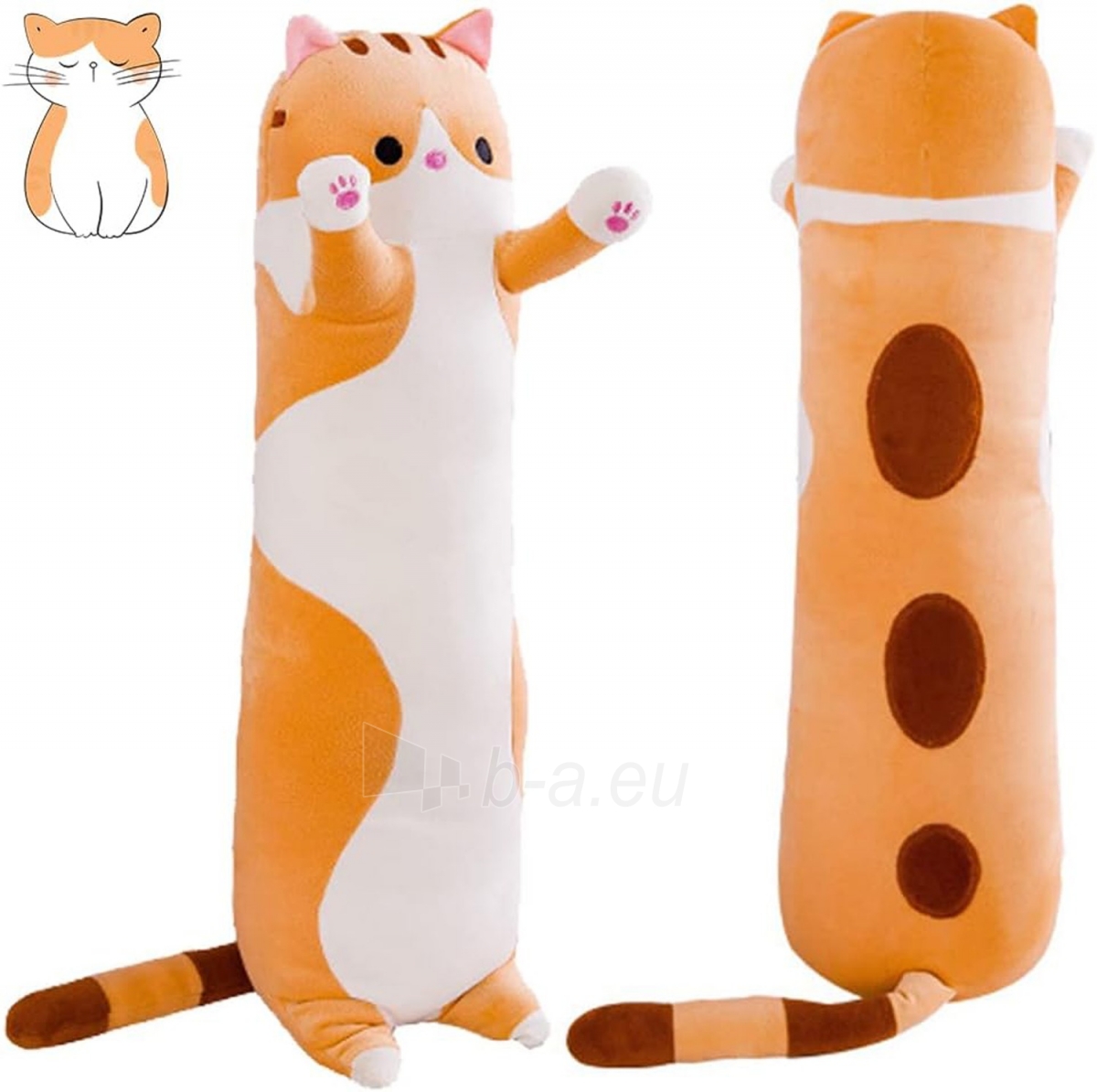 Pliušinis pailgas žaislas/pagalvėlė 70 cm, oranžinė katytė paveikslėlis 6 iš 6