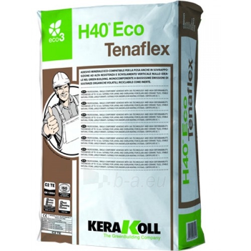 Plytelių klijai Kerakoll H40 Eco Tenaflex (Balti), 25 kg (prailgintu darbiniu laiku, atsparūs slydimui) paveikslėlis 1 iš 1
