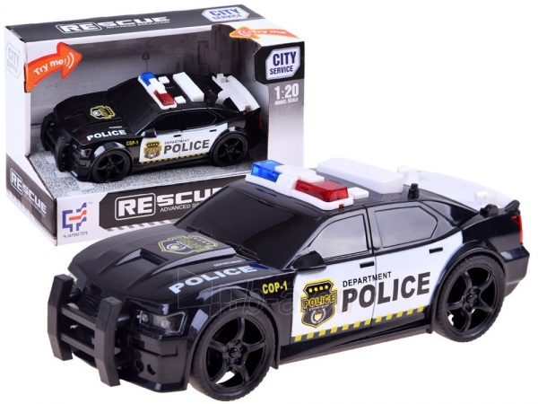 Policijos automobilis su šviesomis ir sirena, juoda paveikslėlis 1 iš 8