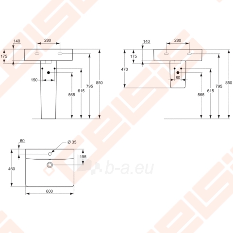 Praustuvas IDEAL STANDARD Connect Cube 60x46 cm paveikslėlis 2 iš 2
