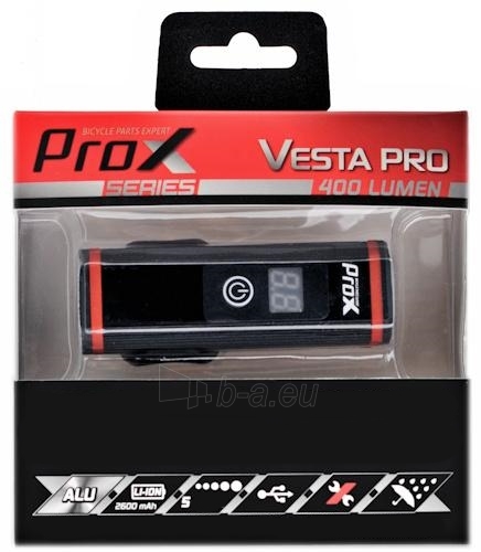 Priekinė lempa ProX Vesta PRO 400Lm USB paveikslėlis 2 iš 3